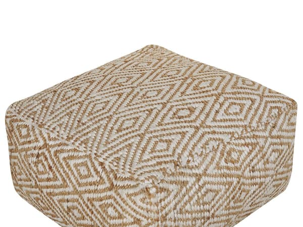 Puffgolvdyna Beige och Vit 60 x 60 x 30 cm Jute Polyester Bomull Abstrakt mönster Fyrkantig Vardagsrum Sovrum