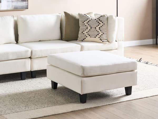 Ottoman fotskammel Off-White polyesterstoff polstret firkantet minimalistisk moderne modulær sofa element