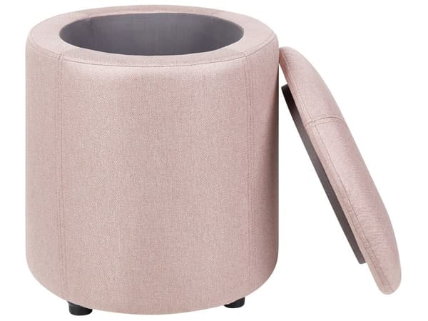 Puff Rosa Tyg 40 x 38 cm med Förvaring Pall Glamour Vardagsrum Sovrum