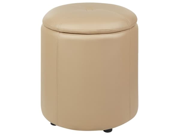 Puff Beige Konstläder 40 x 38 cm med Förvaring Pall Glamour Vardagsrum Sovrum