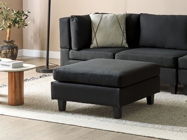 Ottoman Fodskammel Sort 76 x 76 cm Klassisk Moderne Puf med Ben Stueindretning