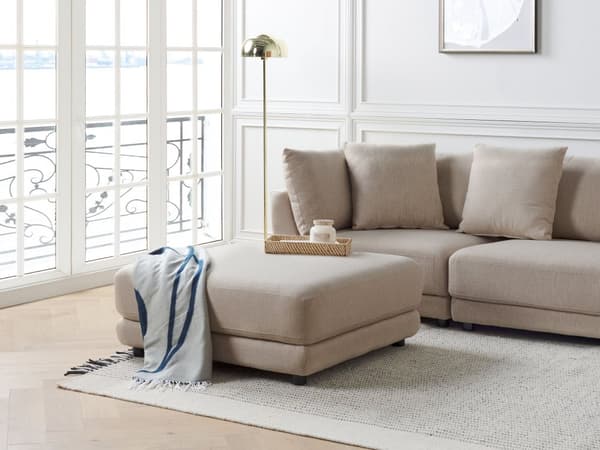 Ottoman fotskammel Beige polyesterstoff med polstring Kvadratisk Minimalistisk Moderne Sofa Element