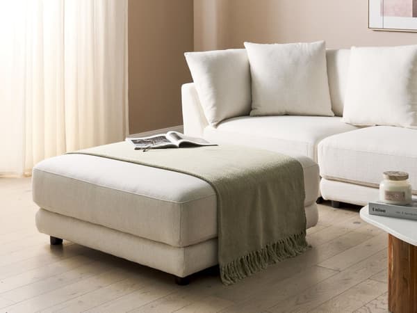 Ottoman fotskammel Off-white polyesterstoff med polstring Kvadratisk Minimalistisk Moderne Sofa Element