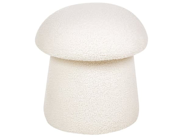 Puff Off-White Boucle Rund 45 x 45 x 46 cm Fotskammel Accent Polstring Soppformet Moderne Stue Soverom Møbler