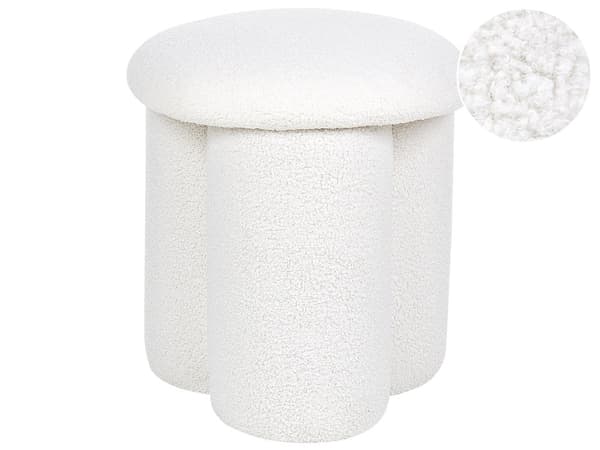 Puff Hvit Boucle Rund 40 x 40 x 45 cm Fotskammel Accent Polstring Soppformet Moderne Stue Soverom Møbler