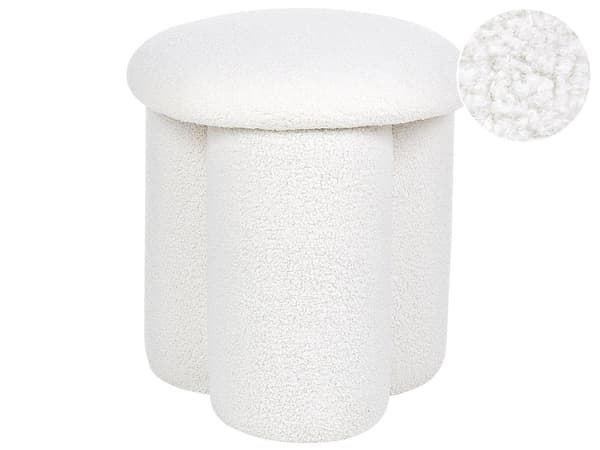 Puff Vit Bouclé Rund 40 x 40 x 45 cm Fotpall Accent Klädsel Svamp Formad Modernt Vardagsrum Sovrum Möbler