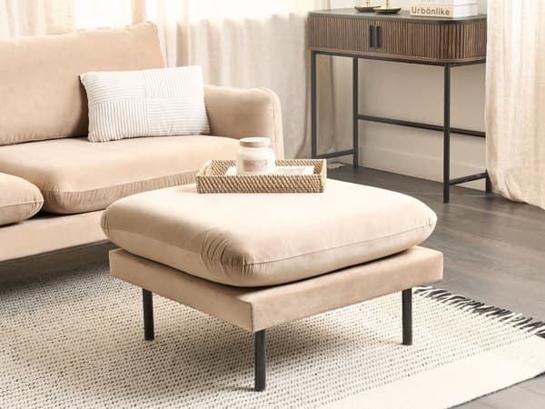 Fotskammel Beige Fløyel 75 x 42 x 75 cm Svarte metallben Sittepute Moderne Retro Stue Puff