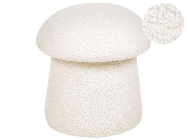 Puf Off White Boucle Rund Siddepuf i Stof Multifunktionel Fodskammel Indendørs Stue Børnepuf Design