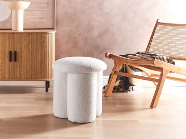 Hvid polstret puf 40 x 40 x 45 cm rund trebenet paddehatteform moderne stil