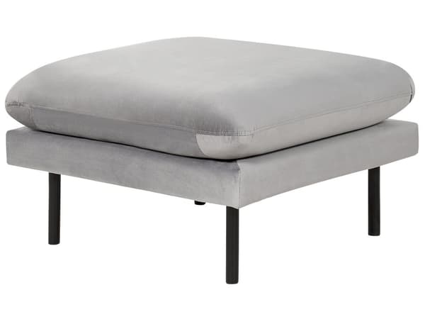Puff i grått stoff med putetopp Firkantet fotskammel Metallben Glamourstil