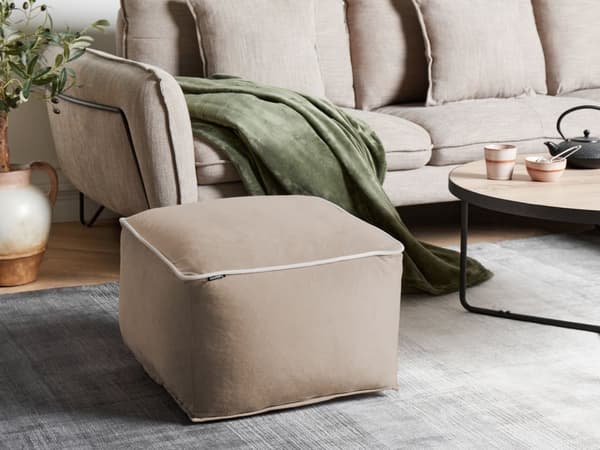 Puff Sandbeige Sammet EPS Pärlor Fyllning Solid Mönster Fyrkantig Boho Modern Tyg Fotpall
