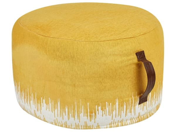 Puff Gul Hvit Bomull 50 x 30 cm Rund form Dekorativt mønster Håndlaget Bohemsk stil Moderne stil Tilbehør Stue Soverom
