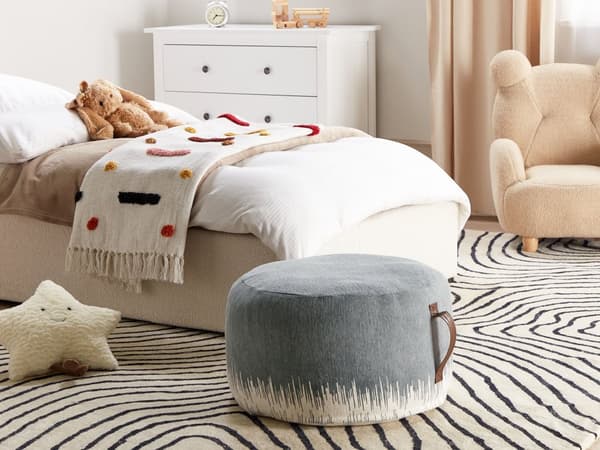 Puff Grå Hvit Bomull 50 x 30 cm Rund form Dekorativt mønster Håndlaget Bohemsk stil Moderne stil Tilbehør Stue Soverom