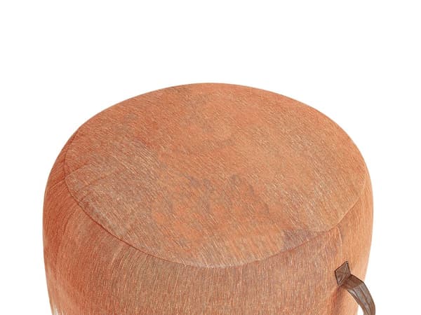 Puff Oransje Hvit Bomull 50 x 30 cm Rund form Dekorativt mønster Håndlaget Bohemsk stil Moderne stil Tilbehør Stue Soverom