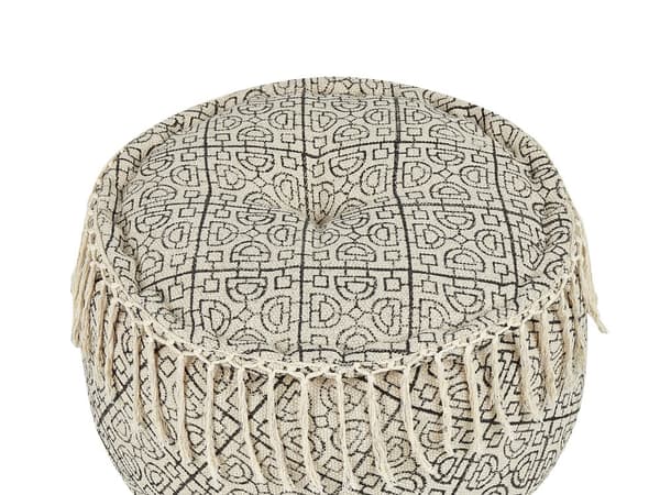 Puff Beige och Svart Bomull 50 x 30 cm Tryckt Mönster Dekorativ Sittplats Handgjord Boho Modern Stil Vardagsrum Sovrum