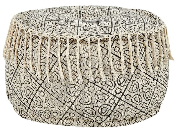 Puff Beige och Svart Bomull 50 x 30 cm Tryckt Mönster Dekorativ Sittplats Handgjord Boho Modern Stil Vardagsrum Sovrum