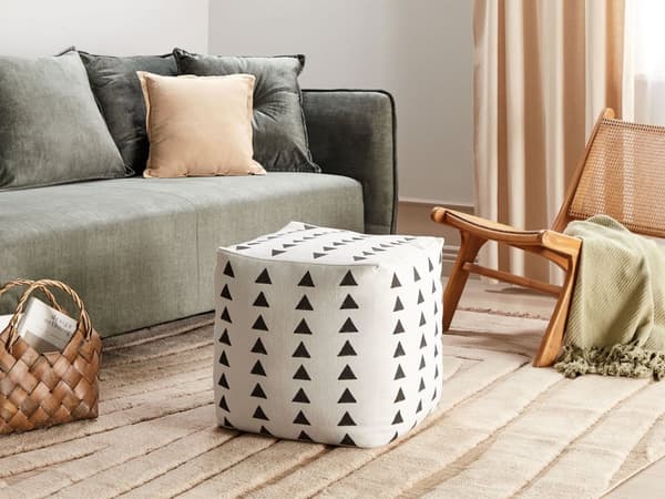 Puff Vit och svart Bomull 45 x 45 cm Geometriskt mönster Dekorativ sittplats Handgjord Boho Modern Stil Vardagsrum Sovrum
