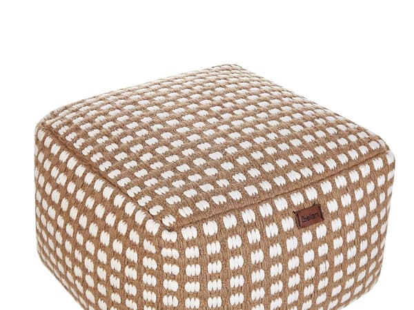 Puff Ottoman Fotskammel Beige Bomull og ull 50 x 50 x 30 cm Håndvevd Perlefylling Firkantet