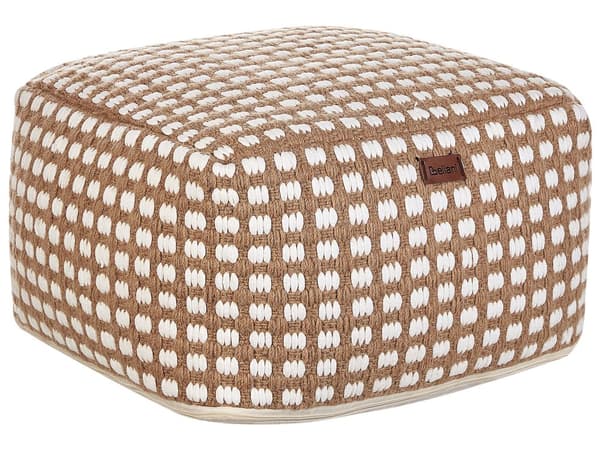 Puff Fotpall Beige Bomull och ull 50 x 50 x 30 cm Handvävda pärlor Fyllning Fyrkant