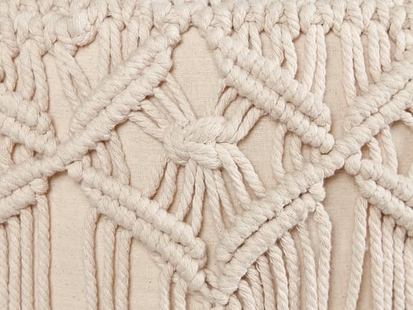Fotpall Beige Bomullssits Träben 40 x 40 x 50 cm Handgjord Boho Stil Heminredning