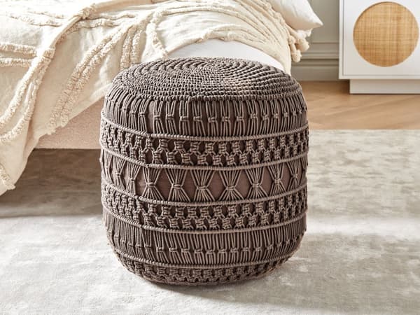 Puf Skammel Fodskammel Brun Bomuld 45 x 45 x 45 cm Håndvævet Perlefyld Firkantet Stue Værelse