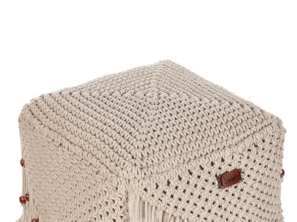Puf Skammel Fodskammel Beige Bomuld 40 x 40 x 40 cm Håndvævet Perlefyld Firkantet Stue Værelse