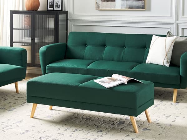 Ottoman Grønn stoffkledd Rektangulær Ben i massivt tre Minimalistisk Moderne