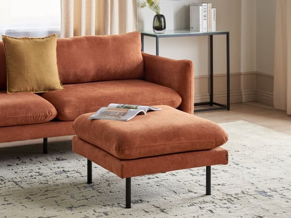 Fotpall Guldbrun Chenille Fyrkantig Sittpuff Metallben Glamourös Stil Vardagsrum