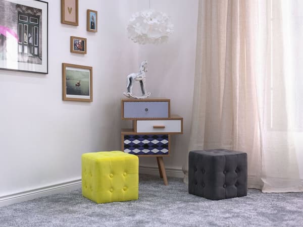 Fodskammel Gul Velour Cube Puf-knap Tuftet polstri