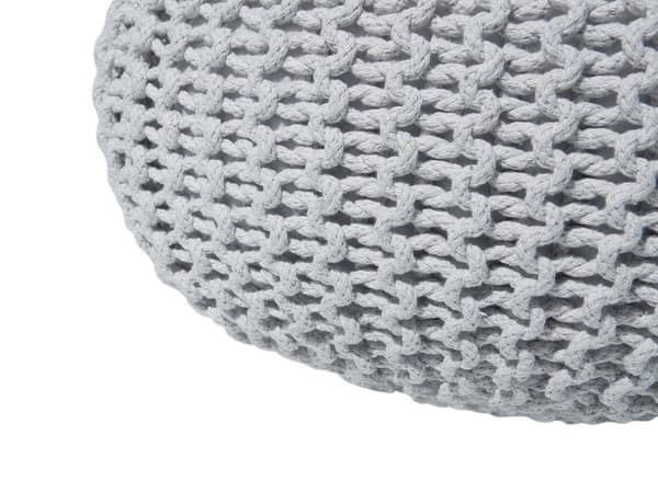 Puf Lysegrå strikket bomuld EPS perler fyld Rund lille Fodskammel 40 x 25 cm