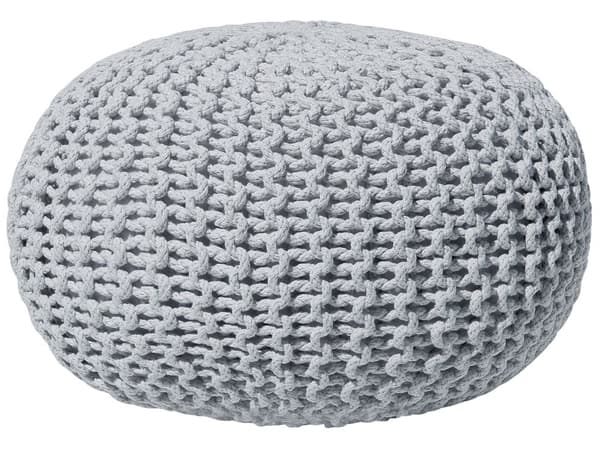 Puf Lysegrå strikket bomuld EPS perler fyld Rund lille Fodskammel 40 x 25 cm