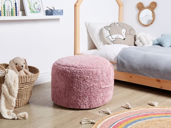 Puf Pink Bomuld 50 x 35 cm Rund form Dekorativt mønster Håndlavet Bohemsk stil Moderne stil Tilbehør Stue Soveværelse
