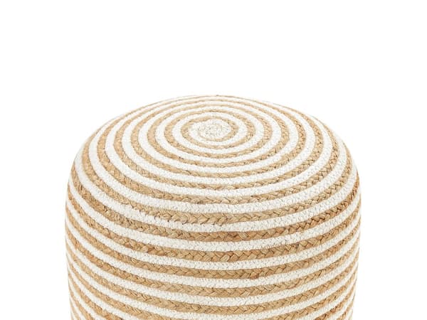 Puf beige jute 40 x 40 x 40 cm rund cylinder stribet boho-stil til stue værelse opholdsrum