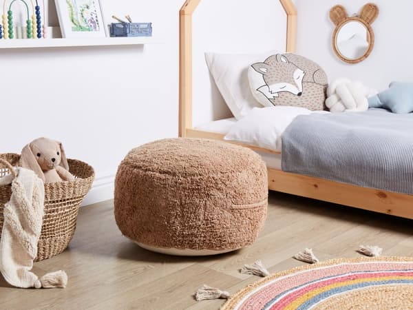 Puf Brun Bomuld 50 x 35 cm Rund form Dekorativt mønster Håndlavet Bohemsk stil Moderne stil Tilbehør Stue Soveværelse
