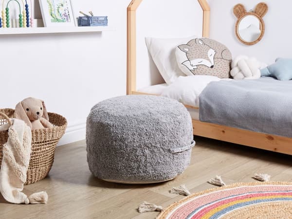 Puff Grå Bomull 50 x 35 cm Shaggy Dekorativ Sete Håndlaget Boho Moderne Stil Stue Soverom