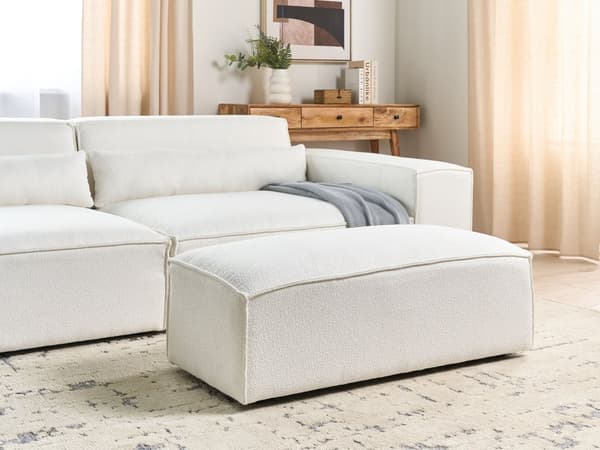 Ottoman Hvit Boucle Polstring Fotstøtte Fotskammel Puff Minimalistisk stil