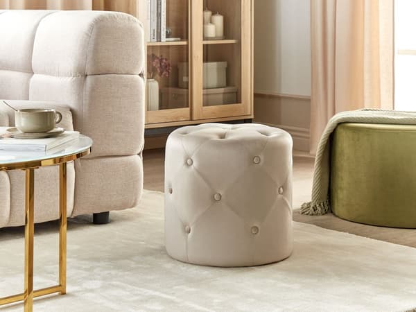 Rund Tuftad Beige Schäslong Sittpuff Fotpall Chesterfield