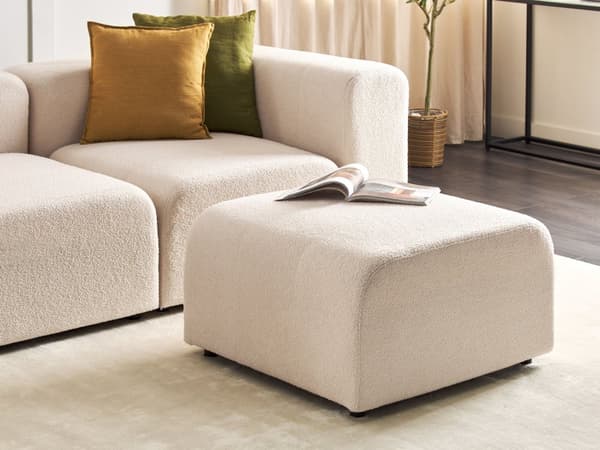 Ottoman Beige Boucle Polstring Fotstøtte Fotskammel Puff Minimalistisk Stil
