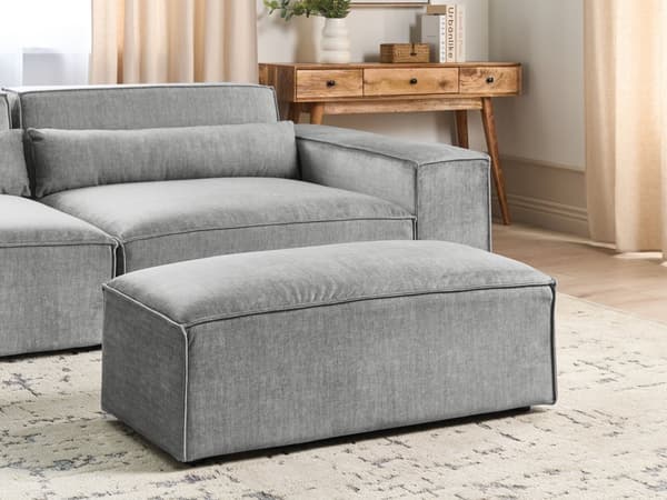 Ottoman Fodskammel Grå Polyester 88 x 88 cm Skammel med Stof Moderne Puf med Ben Stueindretning