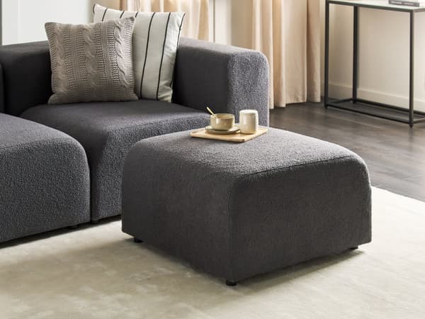 Ottoman Fodskammel Mørkegrå Boucle 74 x 75 cm Skammel med Stof Moderne Puf med Ben Stueindretning