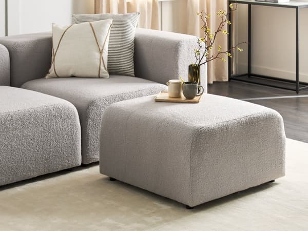 Ottoman Fodskammel Lysegrå Boucle 74 x 75 cm Skammel med Stof Moderne Puf med Ben Stueindretning