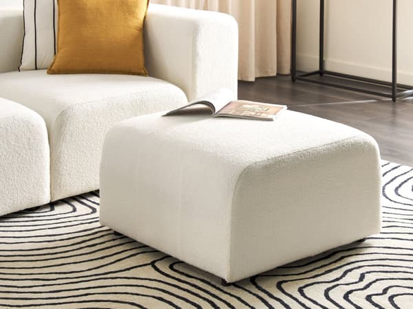 Ottoman Fodskammel Hvid Boucle 74 x 75 cm Skammel med Stof Moderne Puf med Ben Stueindretning