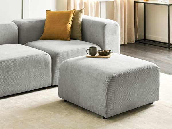 Ottoman Fodskammel Grå Fløjl 74 x 75 cm Skammel med Stof Moderne Puf med Ben Stueindretning