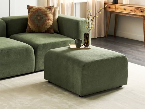 Ottoman Fodskammel Grøn Fløjl 74 x 75 cm Skammel med Stof Moderne Puf med Ben Stueindretning