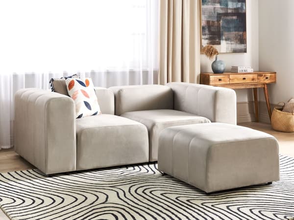 Fotpall Beige Sammetsklädsel Fotstöd Sittpuff Puff Minimalistisk Stil