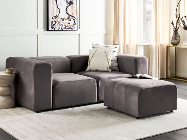 Ottoman Fodskammel Mørkegrå Velour 74 x 75 cm Skammel med Stof Moderne Puf med Ben Stueindretning