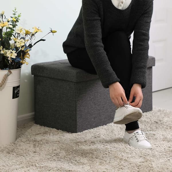Rootz 80L opbevaringsboksbænk - osmannisk - sæde - imiteret linnedbetræk - MDF-plade - 76 cm x 38 cm x 38 cm