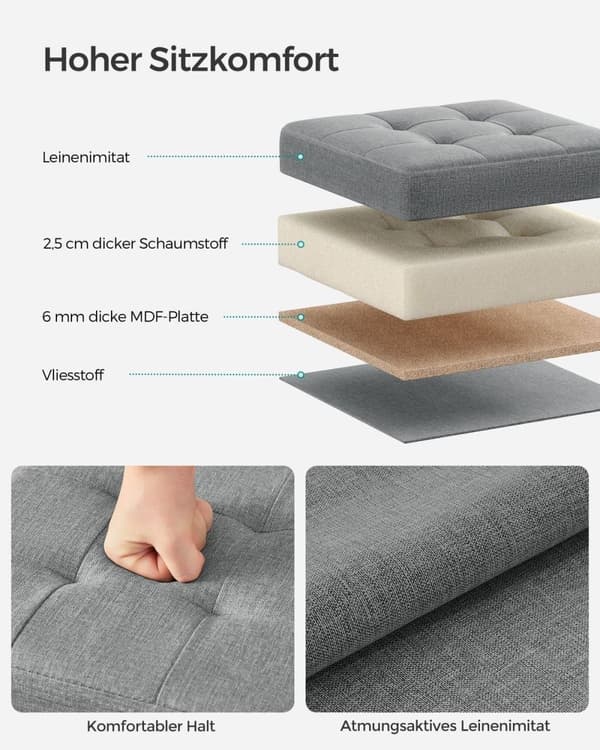 Rootz Seat Chest Ottomaani - Säilytysjakkara - Jalkatuki - Pellavajäljitelmä - MDF - Vaahtomuovi - 30 cm x 30 cm x 30 cm - Vaaleanharmaa - 1,6 kg - 13