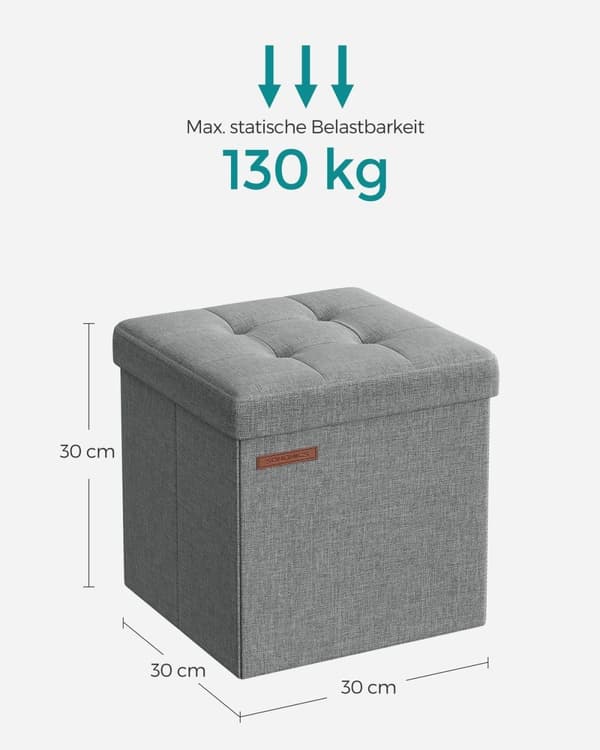 Rootz Seat Chest Ottomaani - Säilytysjakkara - Jalkatuki - Pellavajäljitelmä - MDF - Vaahtomuovi - 30 cm x 30 cm x 30 cm - Vaaleanharmaa - 1,6 kg - 13