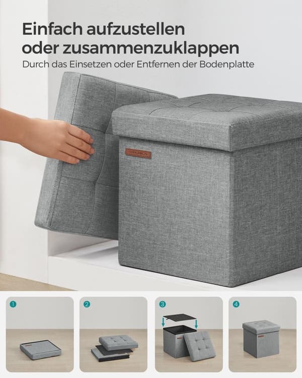 Rootz Seat Chest Ottomaani - Säilytysjakkara - Jalkatuki - Pellavajäljitelmä - MDF - Vaahtomuovi - 30 cm x 30 cm x 30 cm - Vaaleanharmaa - 1,6 kg - 13